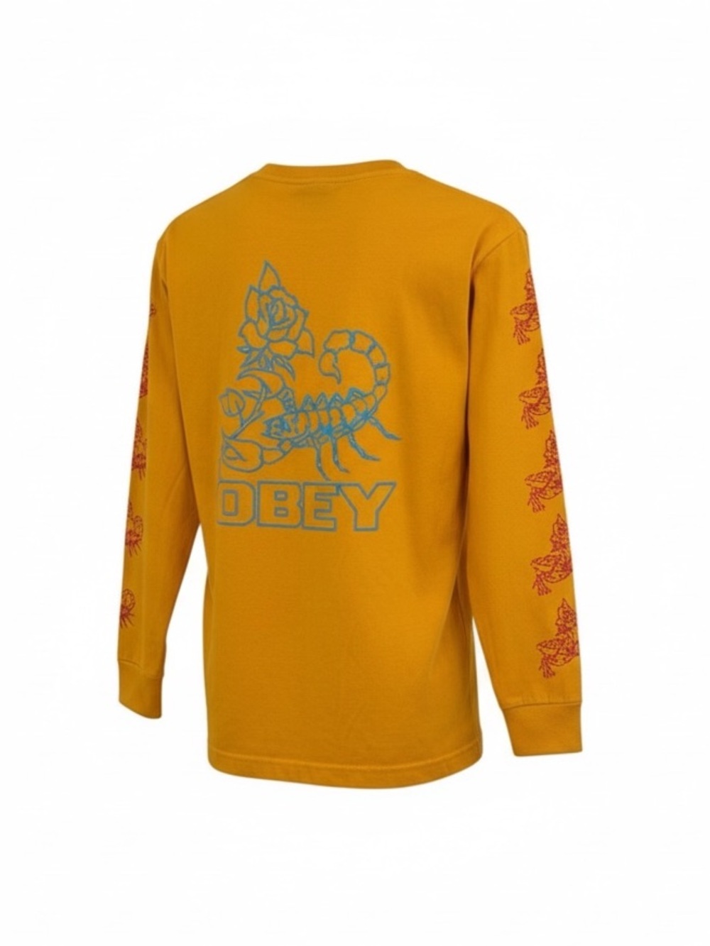 Obey Mustard Yellow Scorpion Rose Long Sleeve Crewneck Tee Size Small